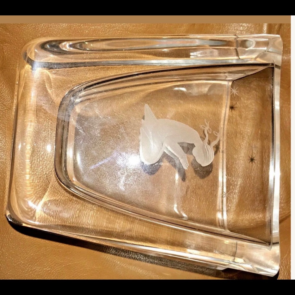 Vintage Skrufs Glasbruk Girl Praying Stars Vase